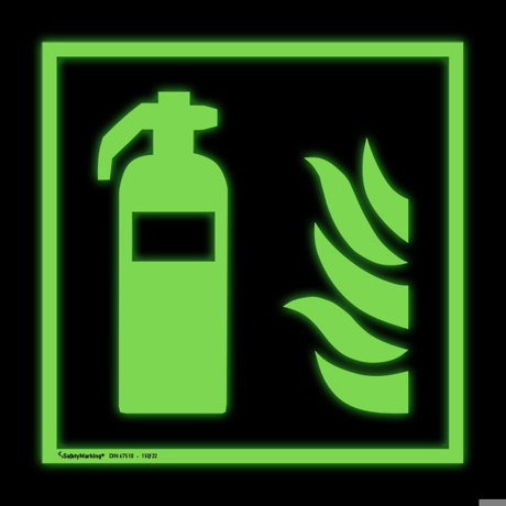 Nachleuchtendes Brandschutzschild aus Aluminium - Feuerlöscher, 45x45 cm, DIN EN ISO 7010 F001