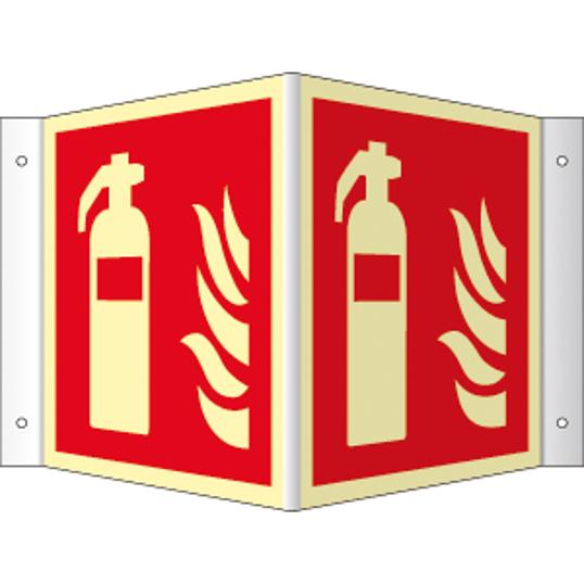 Winkelschild "Feuerlöscher" ISO 7010 - Brandschutzzeichen 200 x 200 mm aus Kunststoff