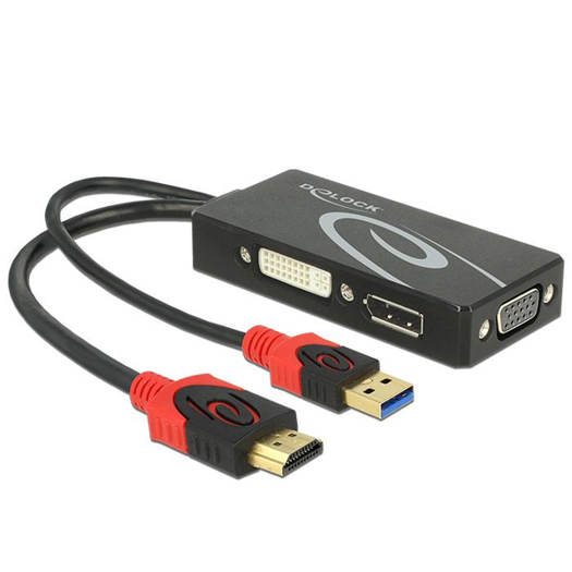 DeLOCK 62959 HDMI + USB DVI-I + VGA Adapter (0,135 m) - Schwarz/Rot