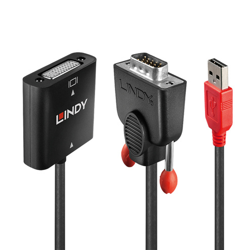 Lindy 38184 DVI-D auf VGA Adapter 0,2 m mit USB - Schwarz/Orange
