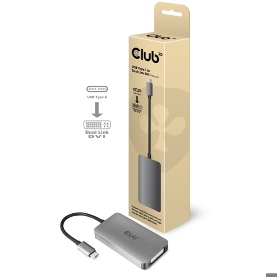 CLUB3D USB 3.2 Gen 1 Type-C zu Dual Link DVI-D Adapter (Aktiv) mit HDCP - M/F